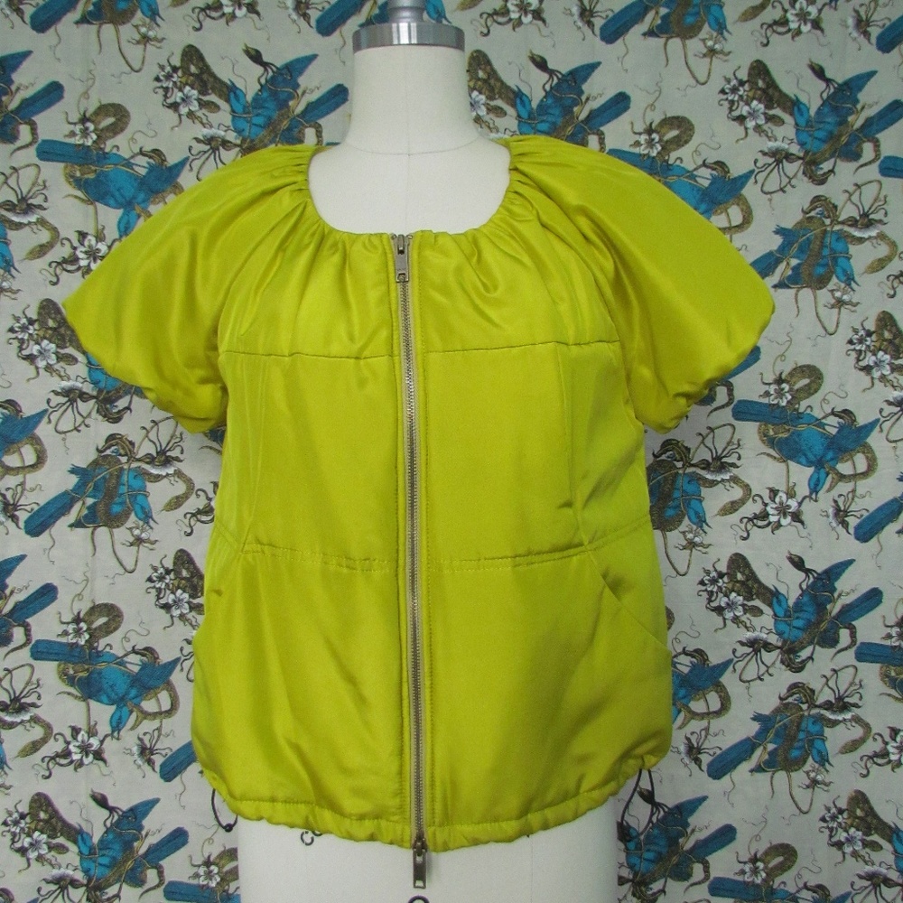 DKNY Neon Acid Yellow Green Silk Padded Jacket